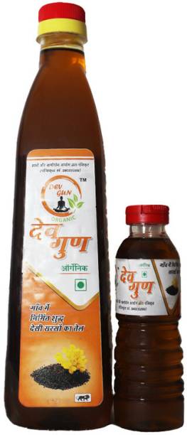 Devgun Organic Cold Pressed Combo Black Mustard Oil Kaali Sarnso Ka Tel 1000ml & 250ml Mustard Oil Plastic Bottle