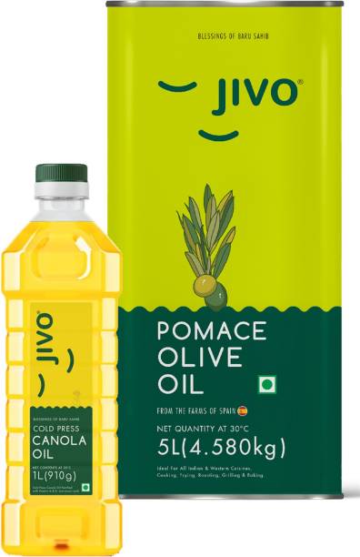 JIVO Pomace Cooking Olive Oil 5 Litre with Cold Pressed Canola oil 1 Litre( Pack 6L) Olive Oil Tin