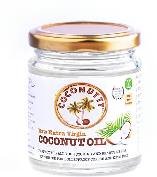 Coconutty Extra Virgin Coconut Oil, 190ml - Cold Pressed, Glass Jar, 100% Natural for Hair, Skin & Cooking (190ml) Coconut Oil Glass Bottle