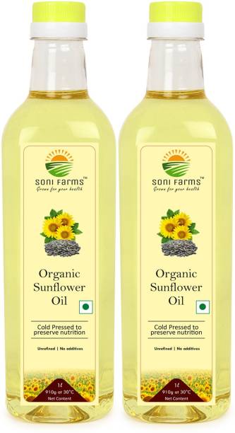 Soni Farms ORGANIC SUNFLOWER OIL | COLD PRESSED - 2 LTR (1LTRX2) Sunflower Oil PET Bottle
