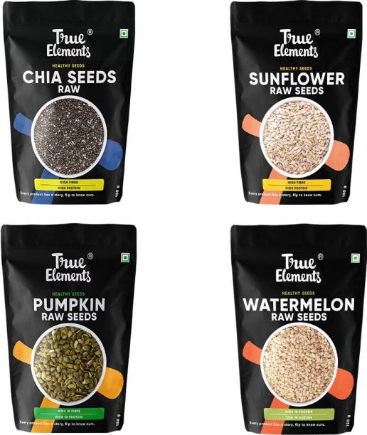 True Elements Healthy Raw Seeds Combo ( Chia, Sunflower, Pumpkin & Watermelon) Boost Immunity Chia Seeds, Pumpkin Seeds, Watermelon Seeds, Sunflower Seeds