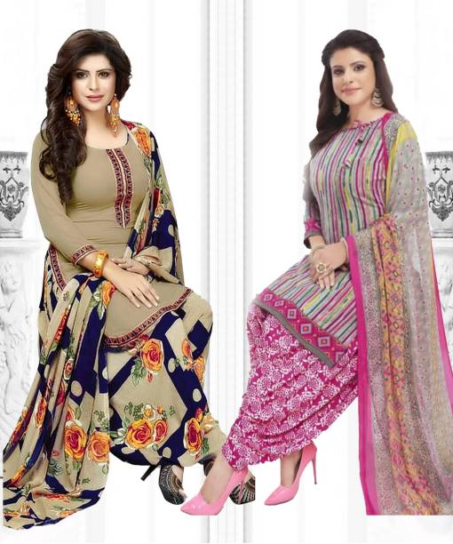 Unstitched Crepe Salwar Suit Material Solid, Printed, Geometric Print Price in India