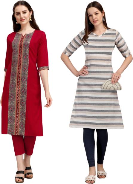 Semi Stitched Cotton Blend Kurta & Churidar Material Striped Price in India
