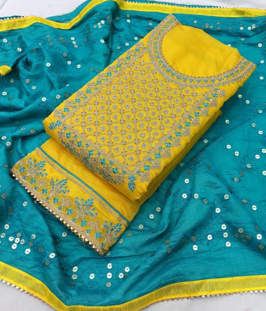 Semi Stitched Chanderi Salwar Suit Material Embellished Price in India