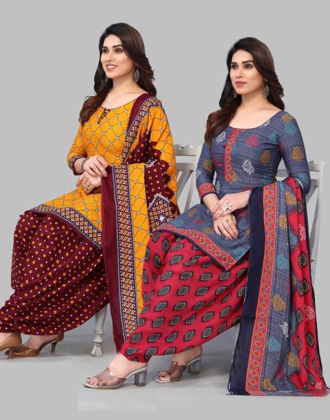 Unstitched Cotton Blend Salwar Suit Material Floral Print, Printed, Geometric Print Price in India