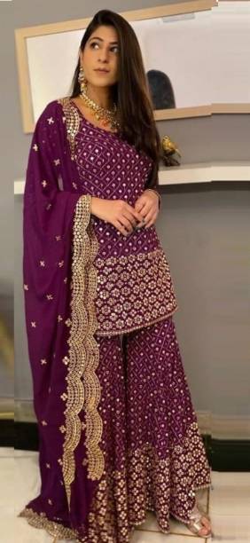 Semi Stitched Georgette Salwar Suit Material Embroidered Price in India