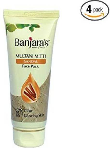 Banjaras Multani Mitti + Sandal Face Pack for Spotless & Glowing Skin, (50gm X 4 pack
