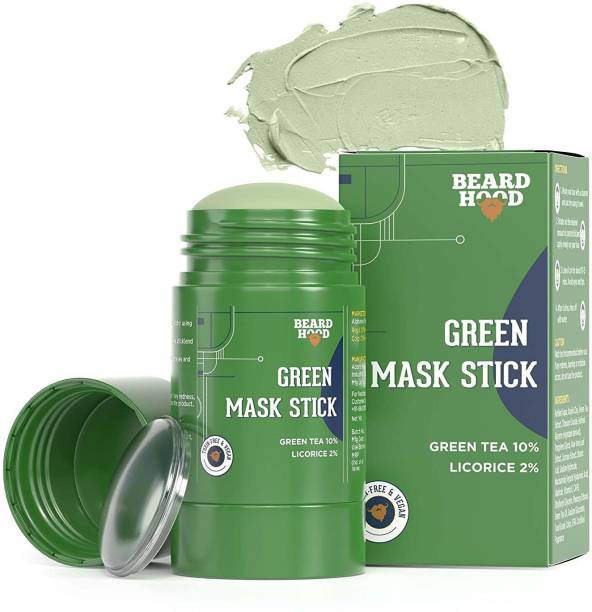 BEARDHOOD Green Tea Cleansing Mask Stick for Face | For Blackheads, Whiteheads, Oil Control & Anti-Acne | Made in India | Purifying Solid Clay Detox Mud Mask | With Hyaluronic Acid & Green Tea