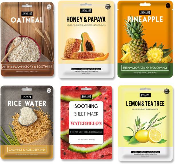 Jaquline USA Oatmeal,Honey & Papaya,Pineapple,Rice Water,Watermelon , Lemon & Tea Tree Masks