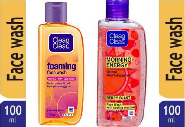 Clean & Clear Foaming and Morning Energy, Oil Free, Gently removes dirt, oil & pimple -causing germs and Berry blast ^* (100+100)ml Face Wash