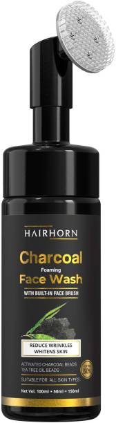 HairHorn Foaming Activated Charcoal with Built-In Face Brush for deep cleansing Face Wash