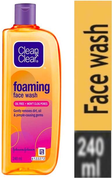 Clean & Clear Foaming face wash, oil free , Gently removes dirt , oil & pimple -causing germs ^* 240ml Face Wash
