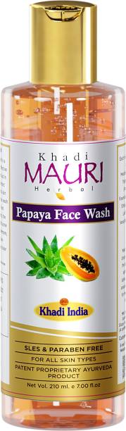 Khadi Mauri Herbal Anti Tan Papaya  - Skin Lightening & Tan Removing - SLES & PARABEN FREE - Enriched with Basil, Orange & Aloe Vera - 210 ML Face Wash
