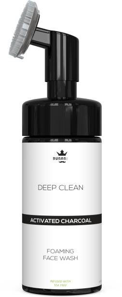 RUBAB MEN Deep Clean Activated Charcoal Foaming |Built in Brush Scrubber|Tea Tree Face Wash