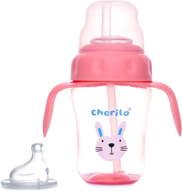 POTATO Straw Cup Spill Proof Sippy Cup with Handles and Strap Pink 6 Months+ 300ML/10oz Sippy Cups for babies Toddler Cups 