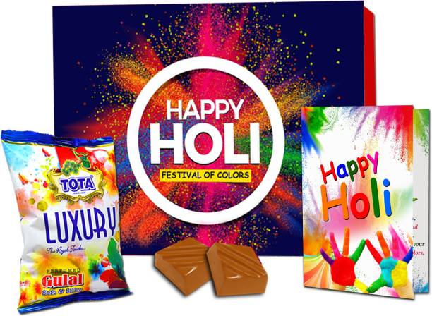 Midiron CHOCOLATE Holi Gift Hamper With Herbal Gulal Colour Powder | Paper Gift Box