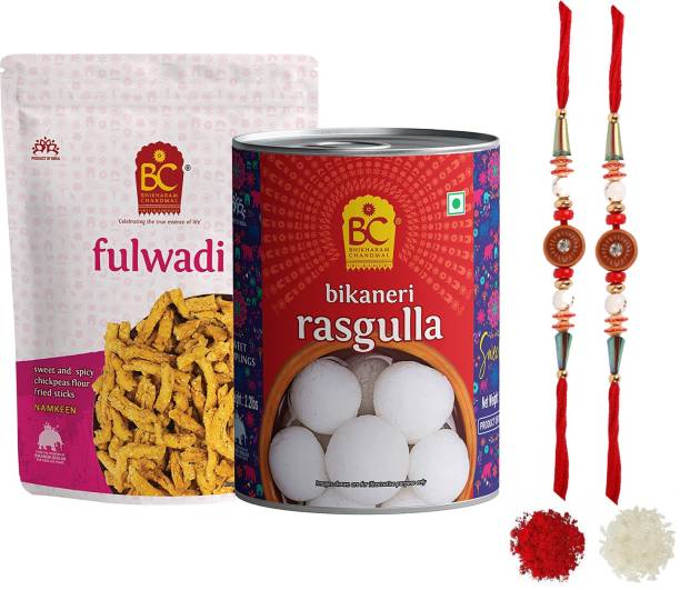 BHIKHARAM CHANDMAL Simple Bhaiya Rakhi | Rasgulla 500 Gm | Fulwadi 190 Gm | Raksha Bandhan Gift Plastic Gift Box