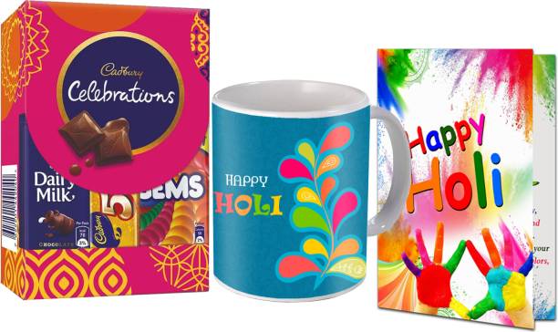 Midiron Happy Holi Greeting Card Gift Combo| Holi Chocolate Bars Gift Hamper Ceramic Gift Box