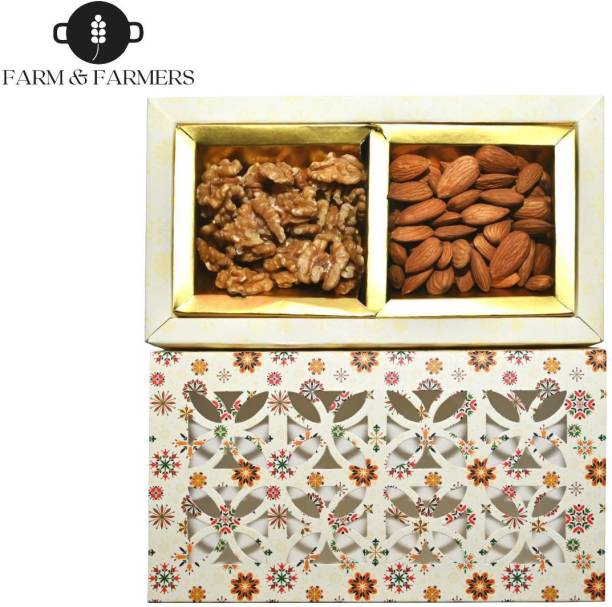 FARMS & FARMERS Diwali gift hamper set/ Almonds 100 gram +Walnuts 50 grams Dry fruits Assorted Gift Box