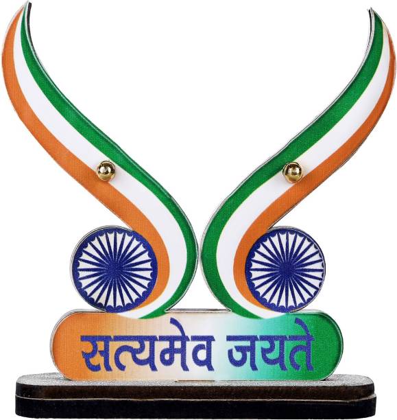 VOILA Indian National Flag Satyamev Jayate Symbol Flag for Car Dashboard Decorative Showpiece  -  10 cm