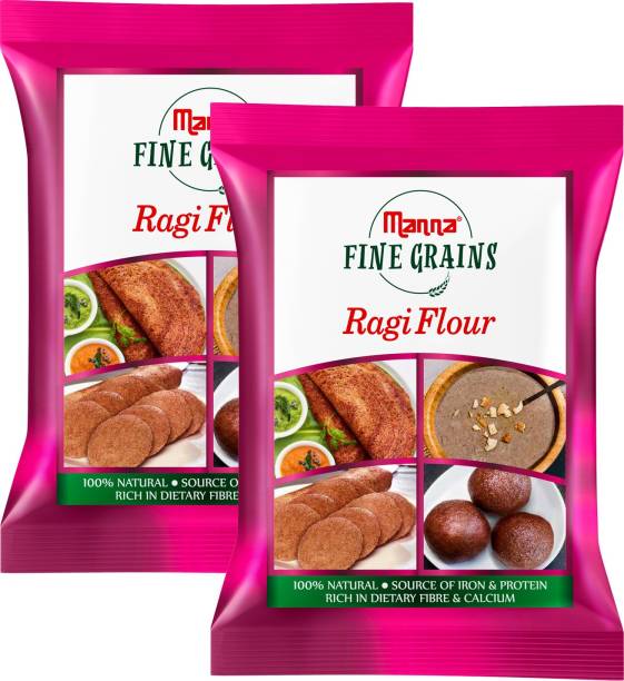 Manna Plain Ragi Flour, 1.8kg (0.9kg x 2 Packs) | 100% Natural Finger Millet Flour