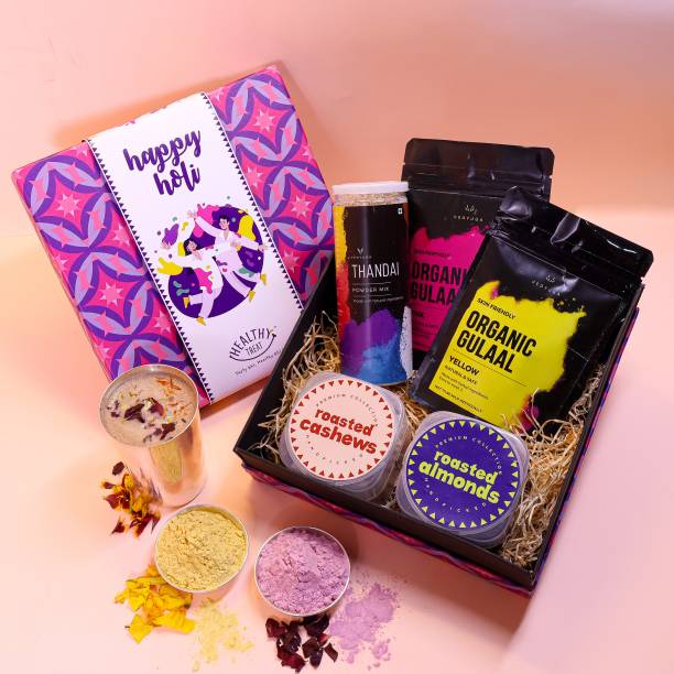Healthy Treat Rang Barse Holi Gift Box I Holi Gift Hamper I Snacks, Thandai, Herbal Gulal Assorted Gift Box