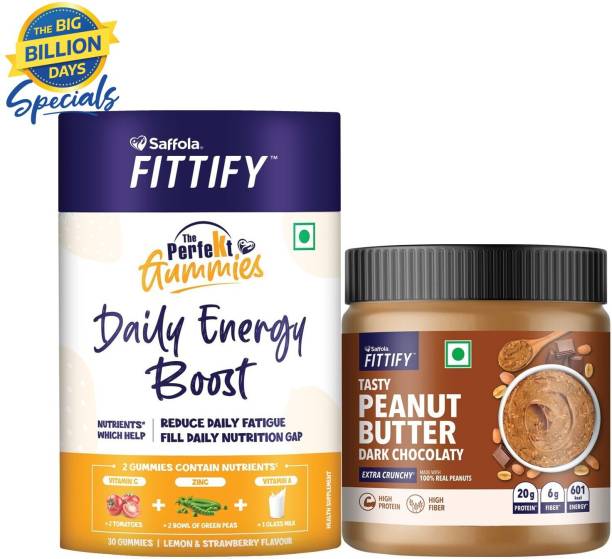 Saffola Fittify Daily Energy Boost Gummies and Peanut Butter Combo