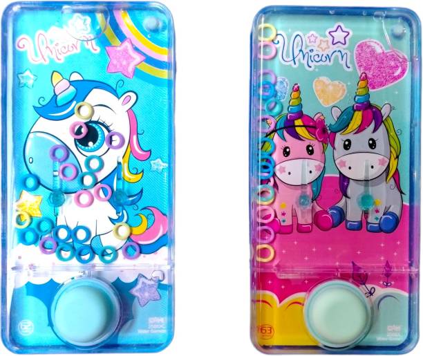 Caught Trendy Combo Of 2 Cute Transparent Unicorn Theme Handheld Water Game For Kids Pack of 2 Water Game Gag Toy