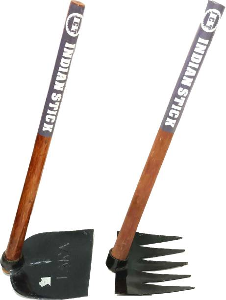 JCT PACK OF 2 GARDEN TOOL SET SHOVEL SPADE (DIGGING HOE) WITH WOODEN HANDLE AND GARDEN RAKE WITH WOODEN HANDLE COMBO FOR GARDENING Garden Tool Kit
