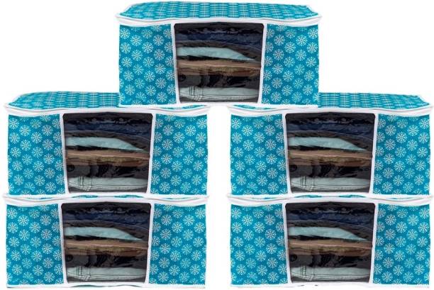 Beyond Imagine New Patti Design Quilted saree Cover Bag/ wardrobe organizer with transparent window Blue Bag Pack Of 5