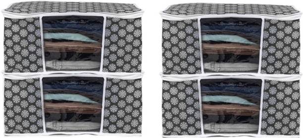 Beyond Imagine New Non Woven Patti Design Quilted saree Cover Bag/ wardrobe organizer with transparent window Black Non Woven Bag Pack Of 4