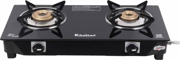 Khaitan 2 Burner BP Nano Premium MS Black Glass Manual Gas Stove