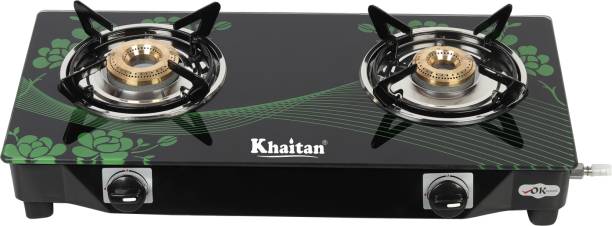 Khaitan 2 Burner BP-Nano Green Digital Glass Manual Gas Stove