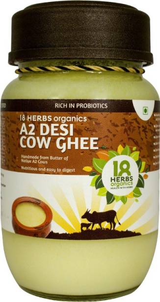18 Herbs Organics A2 Pure Cow Desi Ghee With Rich Proteins | Traditional Bilona Method Ghee 200 ml Glass Bottle