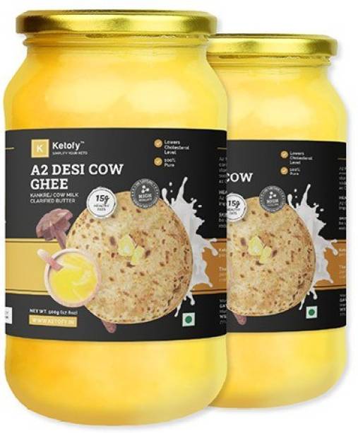 Ketofy A2 Desi Cow Ghee | Contains Beta-Casein Protein, Kankrej Cow Ghee, Bilona Method Ghee 1 kg Mason Jar