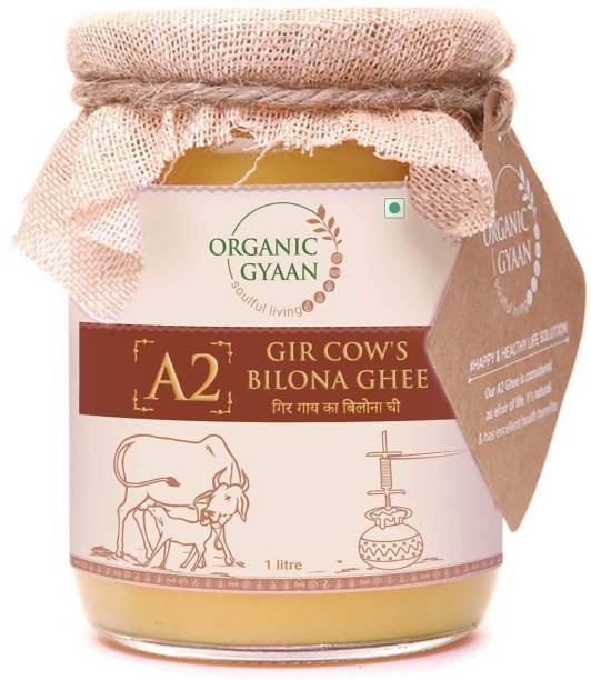 ORGANIC GYAAN |A2 Bilona Organic Pure Ghee Gir Cow Desi Ghee|Premium & Traditional Ghee|1ltr Ghee 1 L Glass Bottle