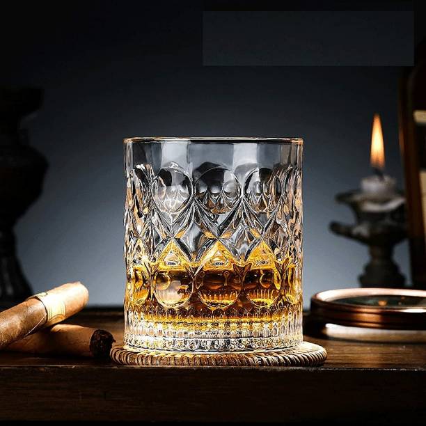 VLKMK (Pack of 6) Fashioned Whiskey Glasses, Bourbon Glasses, Premium Scotch Glasses, Rocks Glasses, Cocktail Glasses, Clear Rum Glasses, Bar Glasses, Whiskey Glasses for Men (350 ml , pack of 6) Glass Set Whisky Glass