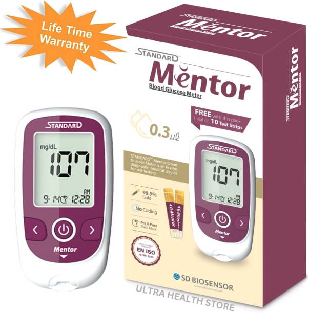 STANDARD Mentor Digital Blood Glucose Meter for self Diabetes testing monitor machine with complete medical device Kit - Glucometer