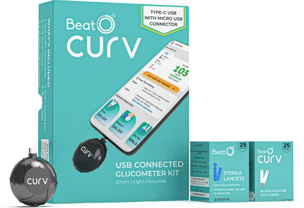 BeatO Curv Glucometer (Type-C USB) with 25 Strips and 25 Lancets Glucometer