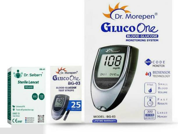 Dr. Morepen Glucometer and 25 Strips , Dr Seibert Sterile 100 Lancets combo pack Glucometer