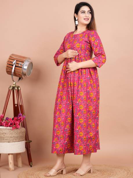 Women Fit and Flare Pink, Yellow Dress Price in India