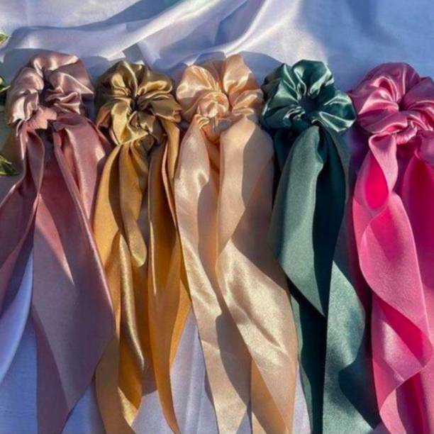 Myra Collection Pack of 5 satin tail scrunches Rubber Band (Multicolor) Hair Clip