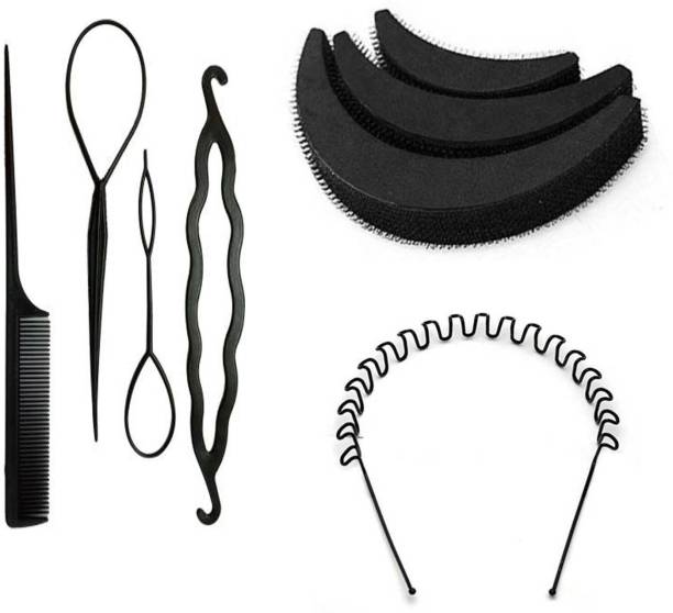 Sharum Crafts 3pc puff set 4pc Combo set & 1pc zig zag hair band Hair Accessory Set