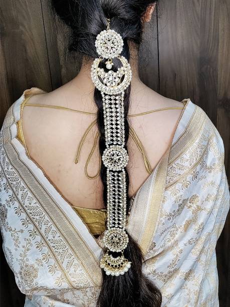 Karatcart Gold Plated Handcrafted Kundan Bridal Wedding Hair Braid Choti Braid Extension