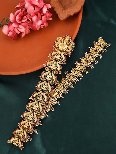 YELLOW CHIMES Women Wedding Gold Plated Temple Choti Jadai Billai Brooch Set Jewellery Hair Pin