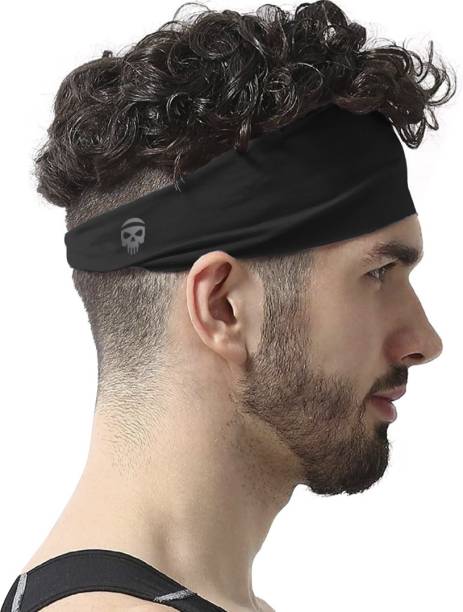 SKULLFIT Sports Headbands for Men (Black) Lightweight Moisture Wicking Workout Sweatbands Head Band