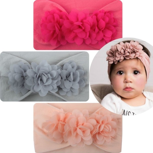 New Beautiful Flower Elasticated Baby Girls Hair Band in 3 Various Colour 