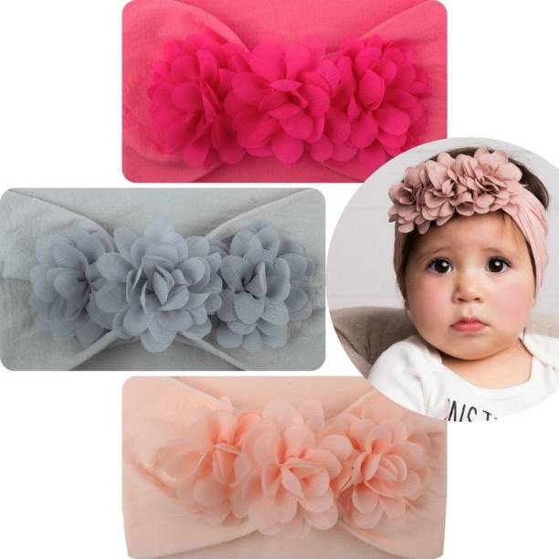 Bembika Newborn Floral Knot Design Baby Infant,Baby Girl Soft Cute Toddler Hairbands (Set Of 3) Head Band