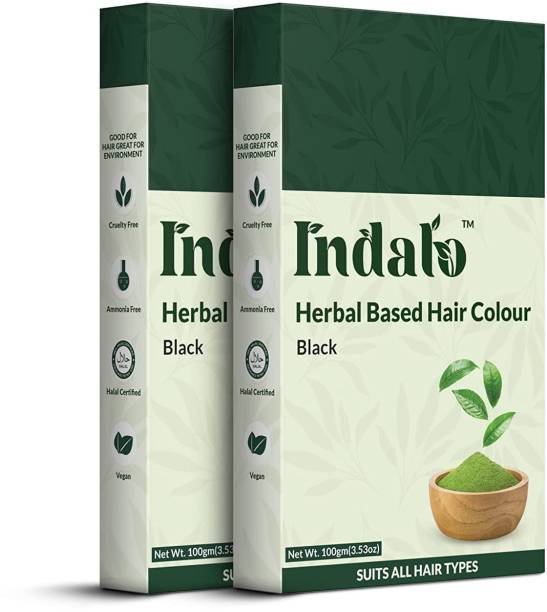 Indalo Herbal Based Black Hair Colour with Amla & Henna, No Ammonia - (Pack of 2, 200g) , Black
