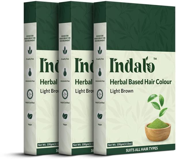 Indalo Herbal Based Hair Colour with Amla & Brahmi, Ammonia Free (Pack of 3, 300g) , Light Brown